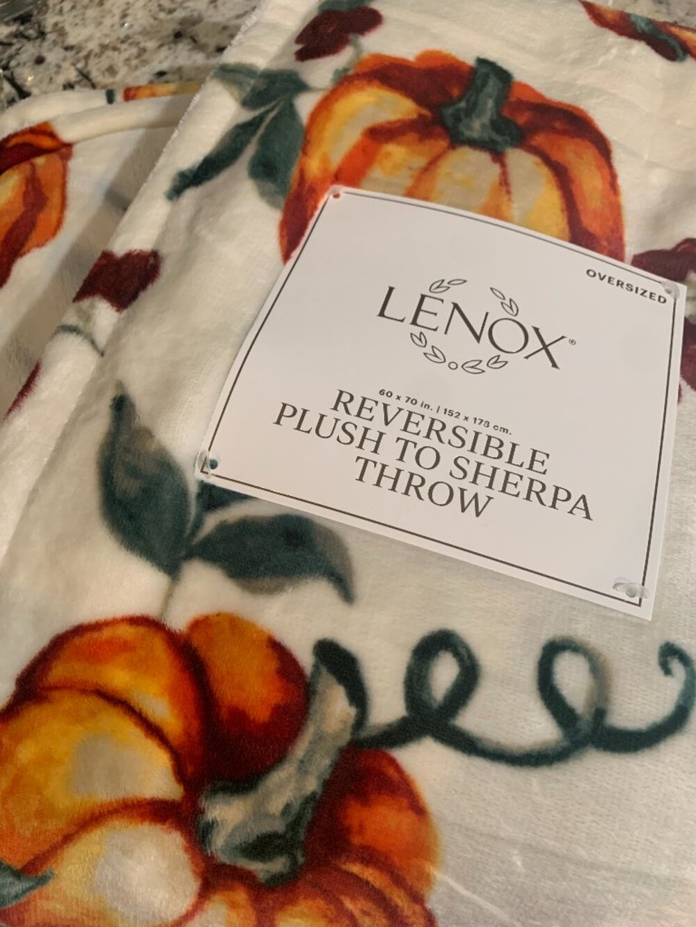 LENOX Pumpkin Fall Plush NWT Throw 60x70 Oversized Plush Sherpa